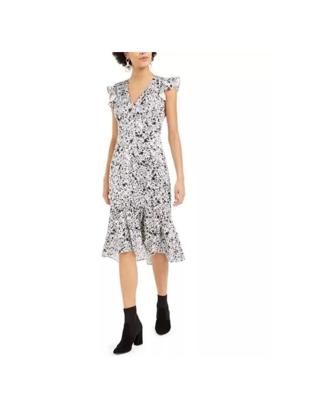 Bar III Satin Splatter-Print Midi Dress